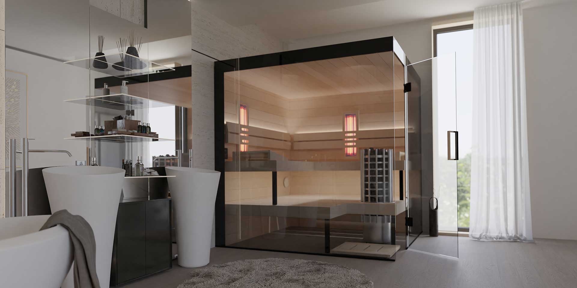 Indoor-Sauna im Badezimmer oder im Wohnbereich zuhause.