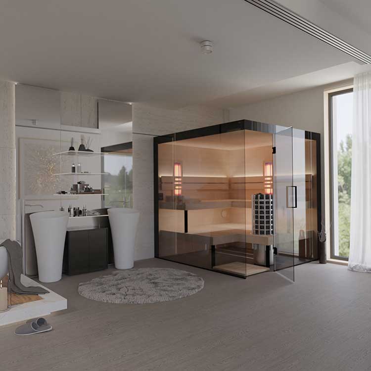 Indoor Sauna Saalbach im Badezimmer - Ausführung Erle.