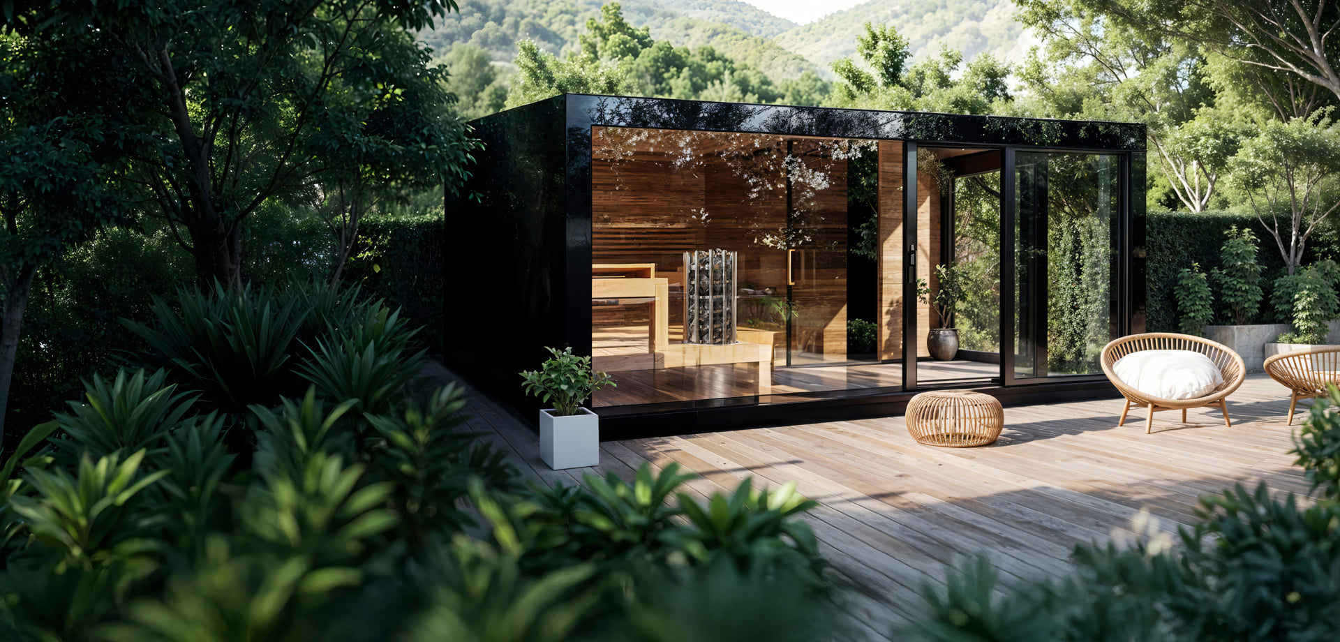 Sauna-Poolhaus im Garten