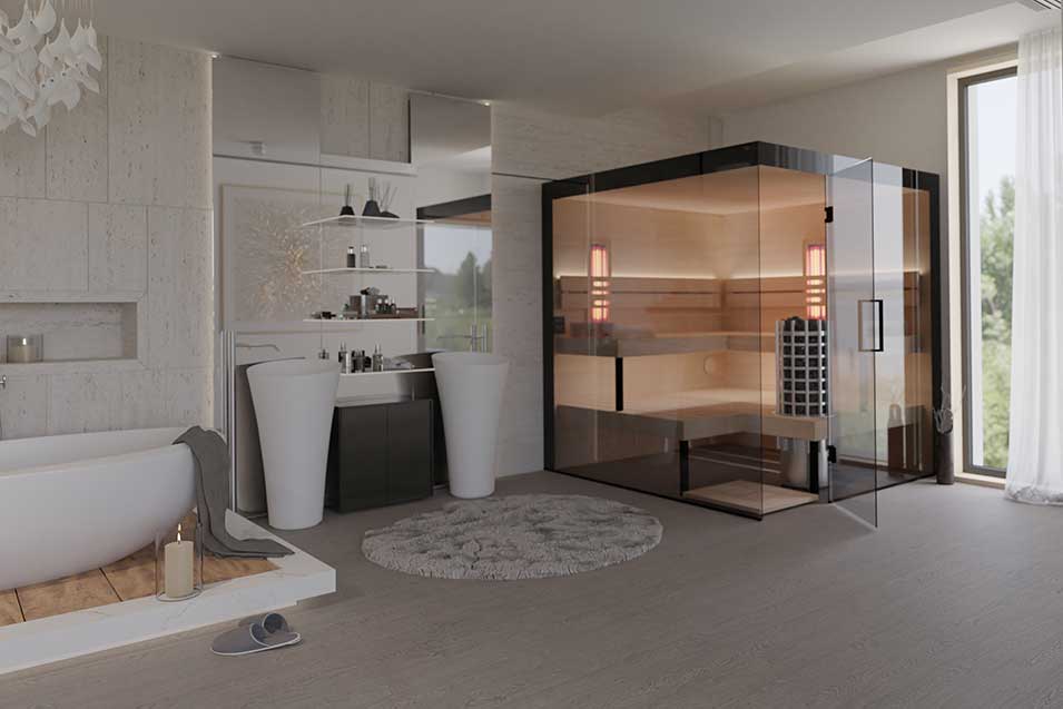 Indoor Sauna Saalbach im Badezimmer - Ausführung Erle.