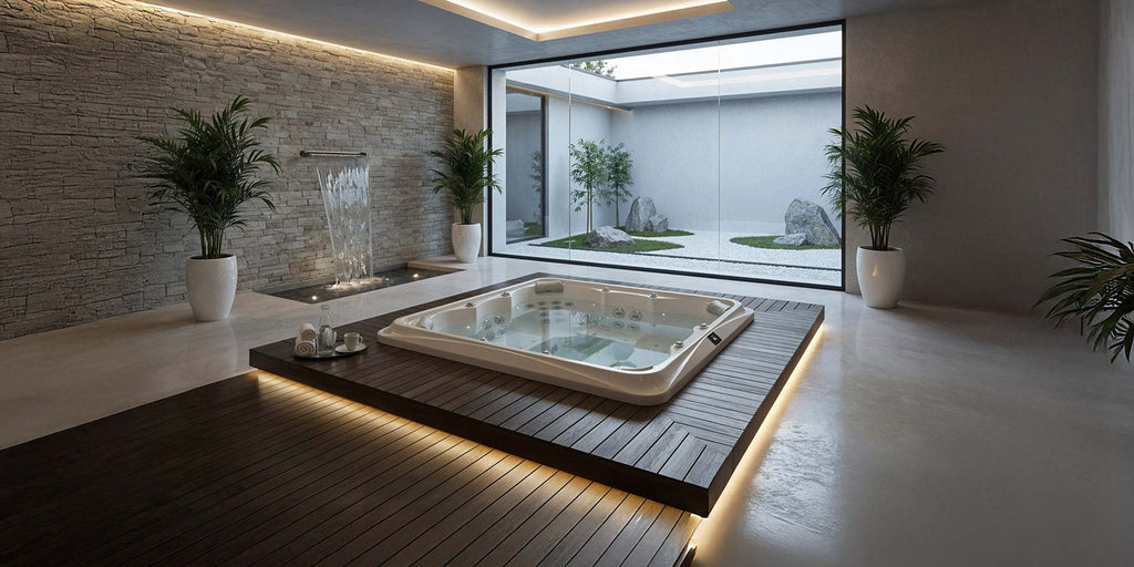 Outdoor Whirlpool im Innenbereich einer Villa.